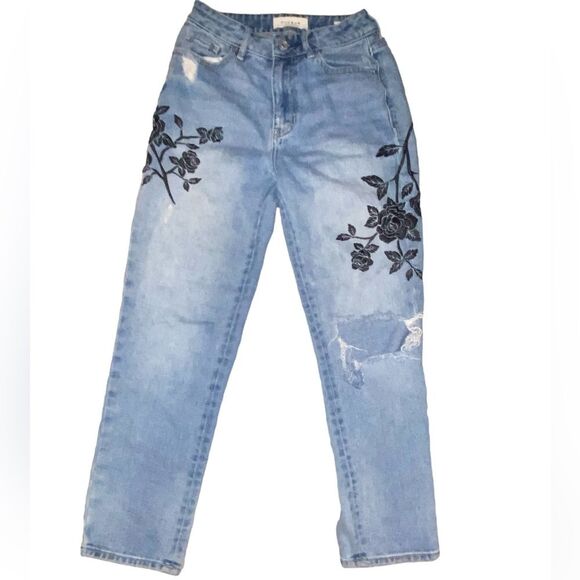 Black Rose Embroidered Pac Sun Mom Jeans size 24 - Picture 1 of 7